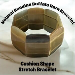 Natural Genuine Buffalo Horn Cushion Shape Stretch Bracelet NWOT